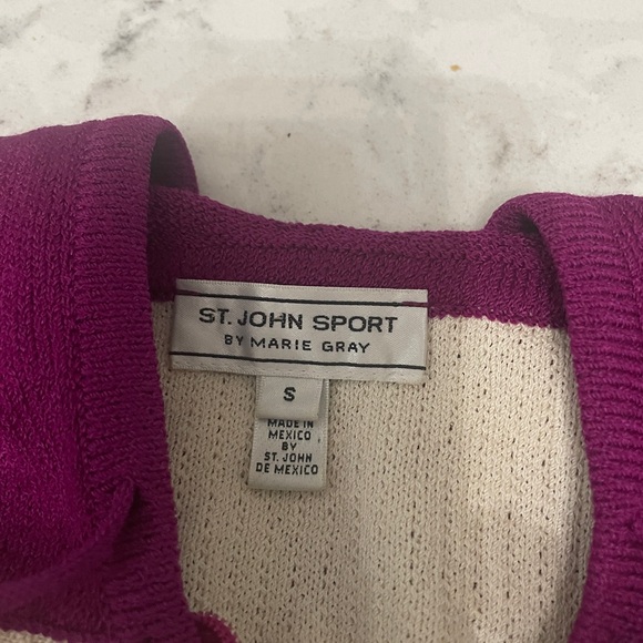 St John Sport 3 Season Knit Color Block Zip Front Hoodie Cardigan Sweater S - Picture 5 of 6